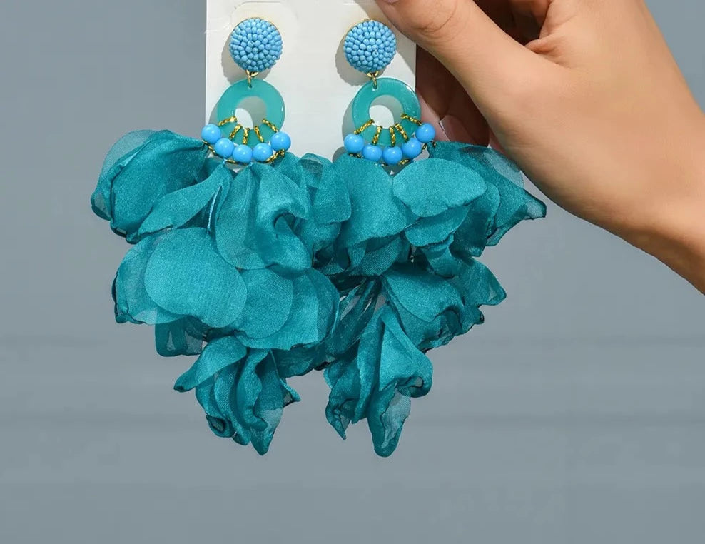 Blue Petal Drop Earrings