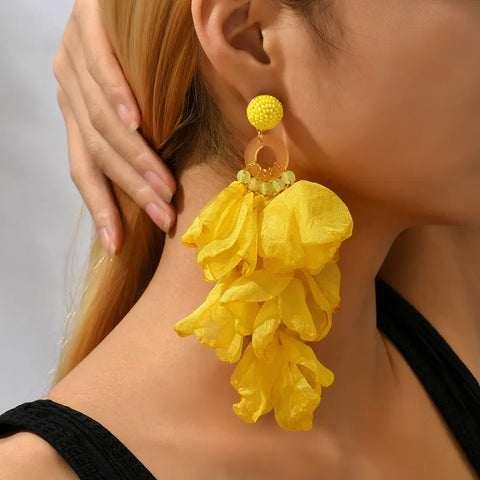 Yellow Cloth Drop Earrings