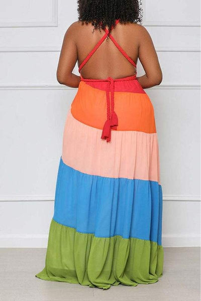 Chiffon Color block Maxi Dress