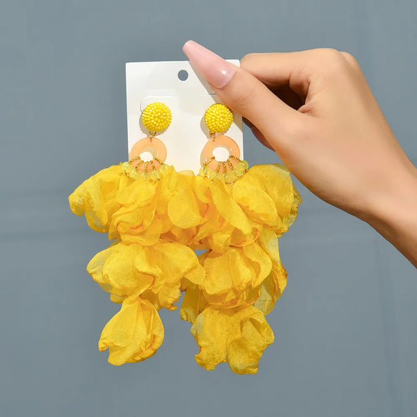 Yellow Cloth Drop Earrings