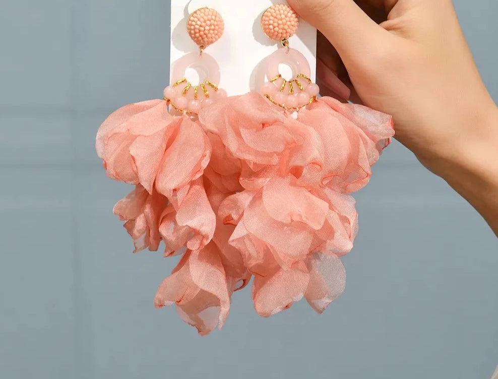 Coral Petal Drop Earrings