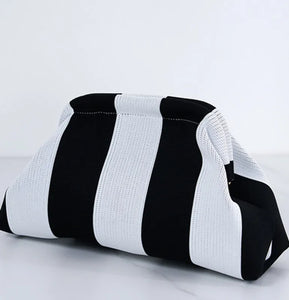 Stripe Square Open Cloud Shape Bag- Black/White