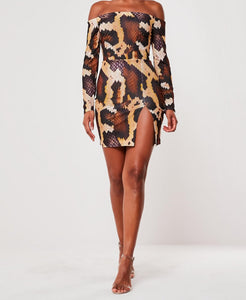 Snake Print Split Mini Dress